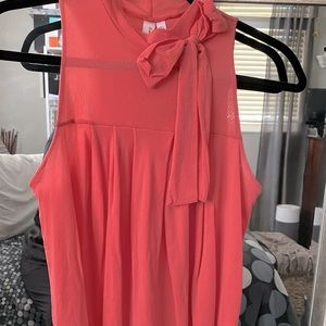 pink/peach sleeveless tee high neck bow tee